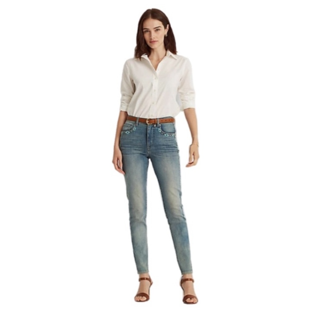 Lauren Ralph Lauren Skinny Beaded Aztec Ankle Jeans